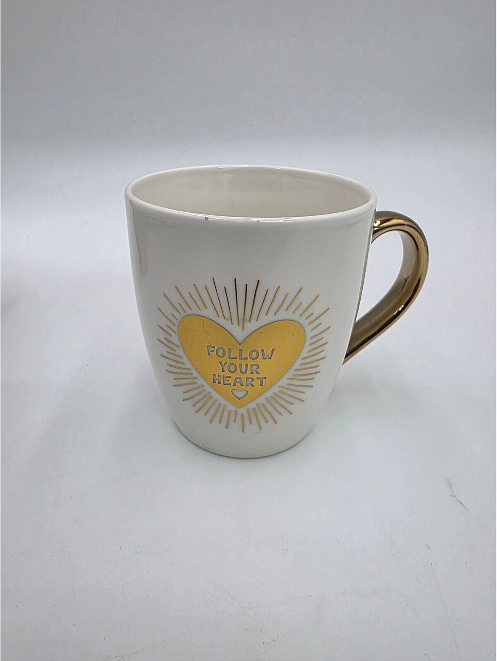 White Ceramic Mug with Gold Heart and 'Follow Your Heart' Text